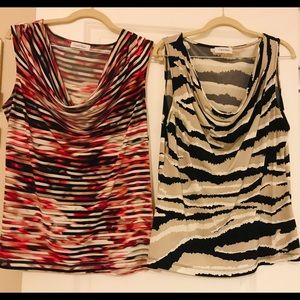 Calvin Klein Multicolor and Black & Tan Cowelneck Blouses
